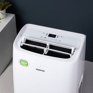 Geepas Portable Air Conditioner- GACP1216CU/ 3 Modes, 2 Speed Settings, Dehumidification, Self-Evaporation, Cooling/ Digital Display, Remote Control, 24 Hours Timer