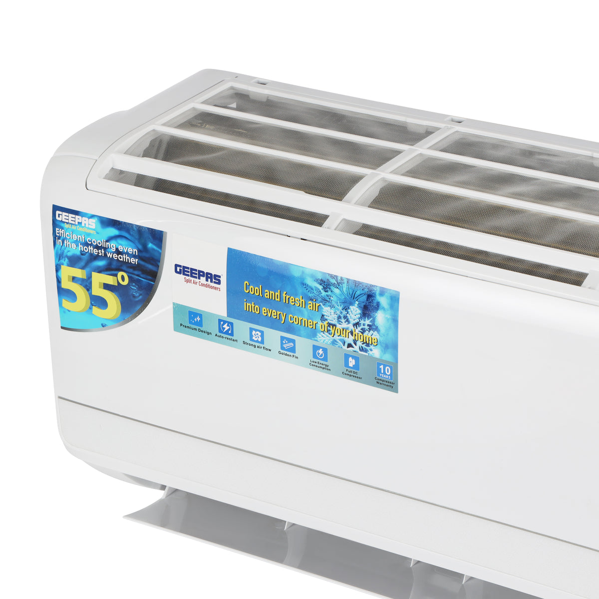 Geepas GACSP248CA 24000 BTU Split AC |4D Air Flow, Golden Fin, Self Cleaning & Auto Restart | Efficient Cooling Above 55°C |Golden Fin Technology | Piston Compressor