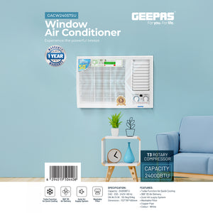 Geepas GACW24057SU 2.0 Ton Window Air Conditioner | 24000 BTU Cooling Capacity | Powerful T3 Rotary Compressor | Fast & Efficient Cooling |  1-Year Brand Warranty