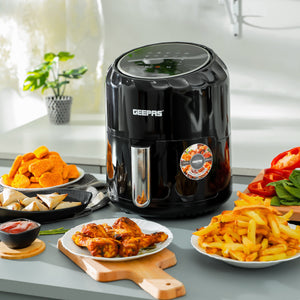 Geepas Digital Air Fryer- GAF37512N| 3.5 L Capacity with a Rack| Equipped with VORTX Air Frying Technology, Oil Free Cooking| Digital Display with Touch Screen, Black