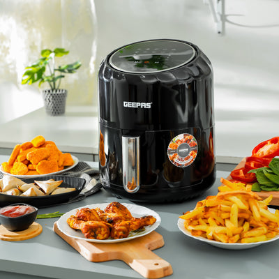 Geepas Digital Air Fryer- GAF37512N| 3.5 L Capacity with a Rack| Equipped with VORTX Air Frying Technology, Oil Free Cooking| Digital Display with Touch Screen, Black
