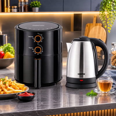 Geepas home Essential Combo: Geepas Kitchen Power Duo Combo: 4L Vortex Air Fryer & 1.8L Stainless Steel Kettle Set