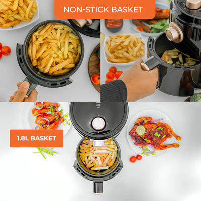Geepas Air Fryer- GAF37516N| 1200W| 1.8 L Capacity| VORTX Air Frying Technology| Oil Free Cooking| Adjustable Timer and Temperature| 1-30 Minutes Timer| 2 Years Warranty