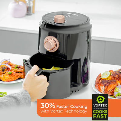 Geepas Air Fryer- GAF37516N| 1200W| 1.8 L Capacity| VORTX Air Frying Technology| Oil Free Cooking| Adjustable Timer and Temperature| 1-30 Minutes Timer| 2 Years Warranty