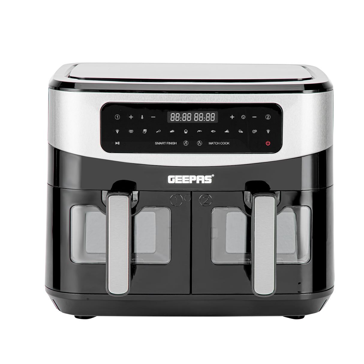 Geepas 9 L Dual Basket Digital Air Fryer- GAF37525UK| Equipped with VORTEX Air Frying Technology, Oil Free Cooking| LED Display with Touch Screen, 10 Preset Cooking Modes