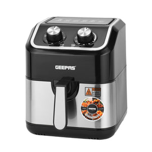 Geepas GAF37528 5L Manual Air Fryer 1600W | Oil-Free Cooking with VORTEX Technology | Adjustable Temperature Control | 30-Minute Timer | Manual Rotary Knob Controls