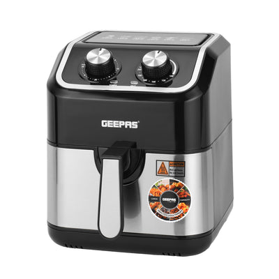 Geepas GAF37528 5L Manual Air Fryer 1600W | Oil-Free Cooking with VORTEX Technology | Adjustable Temperature Control | 30-Minute Timer | Manual Rotary Knob Controls
