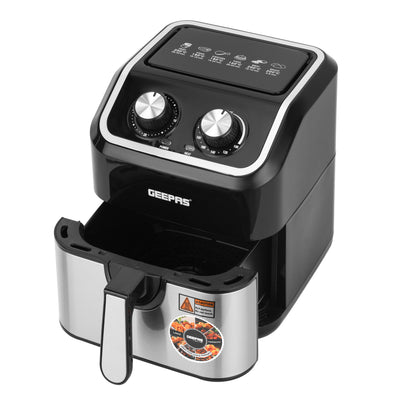 Geepas GAF37528 5L Manual Air Fryer 1600W | Oil-Free Cooking with VORTEX Technology | Adjustable Temperature Control | 30-Minute Timer | Manual Rotary Knob Controls