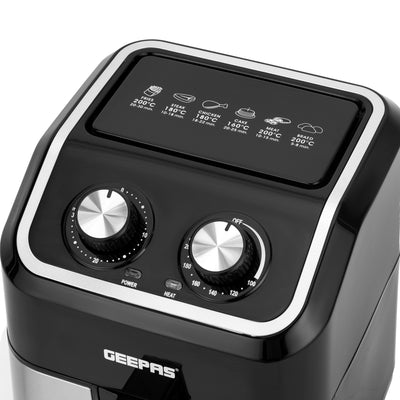 Geepas GAF37528 5L Manual Air Fryer 1600W | Oil-Free Cooking with VORTEX Technology | Adjustable Temperature Control | 30-Minute Timer | Manual Rotary Knob Controls