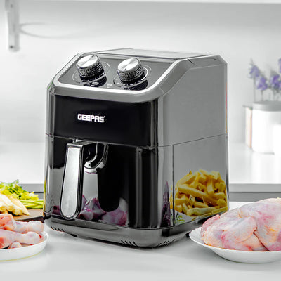 Geepas Air Fryer- GAF37528| 1600W, 5 L Capacity| Equipped with VORTX Air Frying Technology, Oil Free Cooking| Adjustable Timer and Temperature, 1-30 Minutes Timer