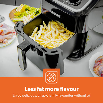 Geepas Air Fryer- GAF37528| 1600W, 5 L Capacity| Equipped with VORTX Air Frying Technology, Oil Free Cooking| Adjustable Timer and Temperature, 1-30 Minutes Timer