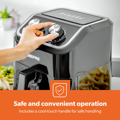 Geepas Air Fryer- GAF37528| 1600W, 5 L Capacity| Equipped with VORTX Air Frying Technology, Oil Free Cooking| Adjustable Timer and Temperature, 1-30 Minutes Timer