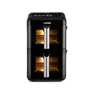 Geepas GAF37548 2800W Dual Basket Digital Air Fryer | 12L Capacity | Dual 6L Baskets| Vortex Rapid Air Technology | 10 Preset Cooking Modes |  Touch Control Panel