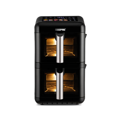 Geepas GAF37548 2800W Dual Basket Digital Air Fryer | 12L Capacity | Dual 6L Baskets| Vortex Rapid Air Technology | 10 Preset Cooking Modes |  Touch Control Panel