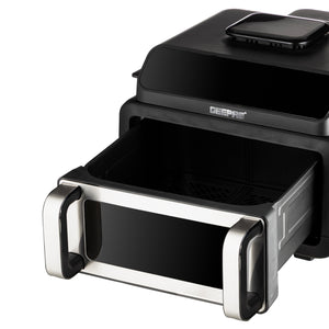 Geepas GAF37554 10.5L Double Heating Air Fryer | 2100W Power | 3-in-1 Cooking System| Adjustable Temperature | Dual Cooking Zones| Rapid Air Technology| Digital Controls