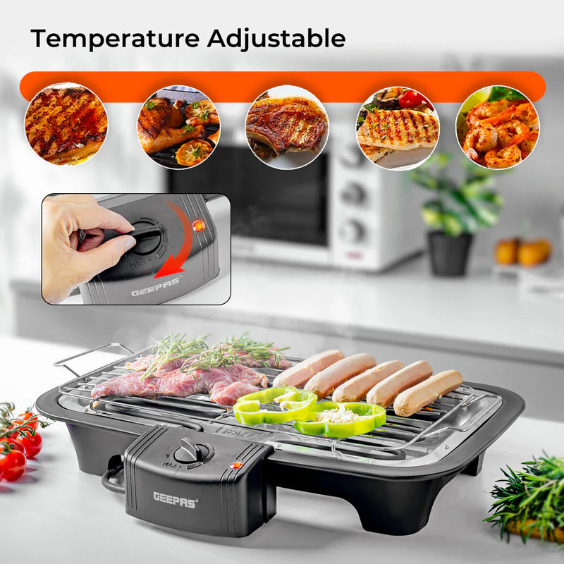 Geepas 2000W Electric Barbecue Grill - Auto-Thermostat Control with Overheat Protection | Detachable Heating Element | Perfect for both Indoor & Outdoor cooking