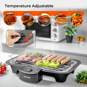 Geepas 2000W Electric Barbecue Grill - Auto-Thermostat Control with Overheat Protection | Detachable Heating Element | Perfect for both Indoor & Outdoor cooking
