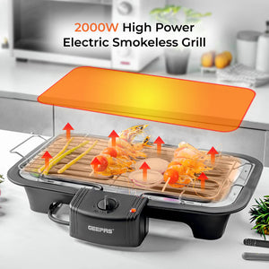 Geepas 2000W Electric Barbecue Grill - Auto-Thermostat Control with Overheat Protection | Detachable Heating Element | Perfect for both Indoor & Outdoor cooking