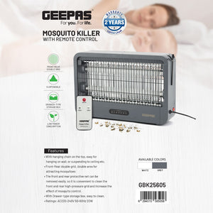 Geepas Mosquito Killer GBK25605 – Remote Control, Double Grid, Protective Net, Low Power, Perfect for Home, Office, Restaurants & Hospitals, 2-Year Warranty