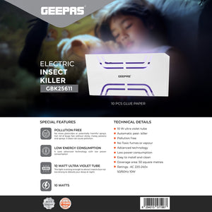 Geepas Electric Insect Killer GBK25611 | 10W Automatic Pest Control, No Smoke, No Odor, Eco-Friendly, Low Power, Perfect for Home, Office & Restaurants | 2Year Warranty
