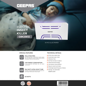 Geepas 20W Electric Insect Killer GBK25612 | 2x10W Tubes | No Smoke, Odor or Pollution | Low Power Use | Safe for Home, Office, Restaurants, Hospitals | 2Year Warranty