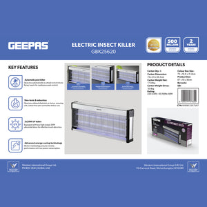 Geepas GBK25620 Electric Insect Killer | 2×20W UV Automatic Fly & Mosquito Killer with Non-Toxic Odourless Operation | Energy-Saving Design | Perfect for Indoor Use