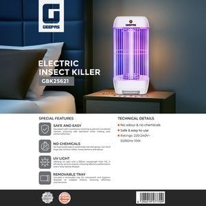 Geepas Electric Insect Killer GBK25621 | 10W UV Light Bug Zapper with High-Efficiency Electric Grid | Perfect for Homes, Offices & Outdoor Use | Durable & Reliable Design
