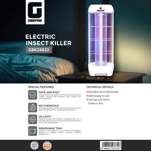 Geepas Electric Insect Killer GBK25622 | UV Light Bug Zapper with Powerful Electric Grid | Ideal for Homes, Offices, and Outdoor Spaces | Safe, Efficient & Durable Design