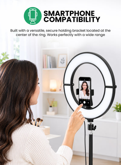Geepas GBL63120UK 12-Inch Foldable Ring Light with Stand  |12 Lighting Colours  | 7 Lighting Modes | 3 White Light Tones |9 Brightness Levels |Adjustable Telescopic Stand