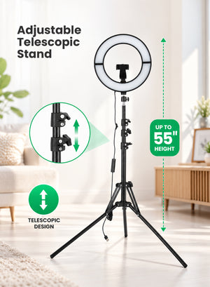 Geepas GBL63120UK 12-Inch Foldable Ring Light with Stand  |12 Lighting Colours  | 7 Lighting Modes | 3 White Light Tones |9 Brightness Levels |Adjustable Telescopic Stand