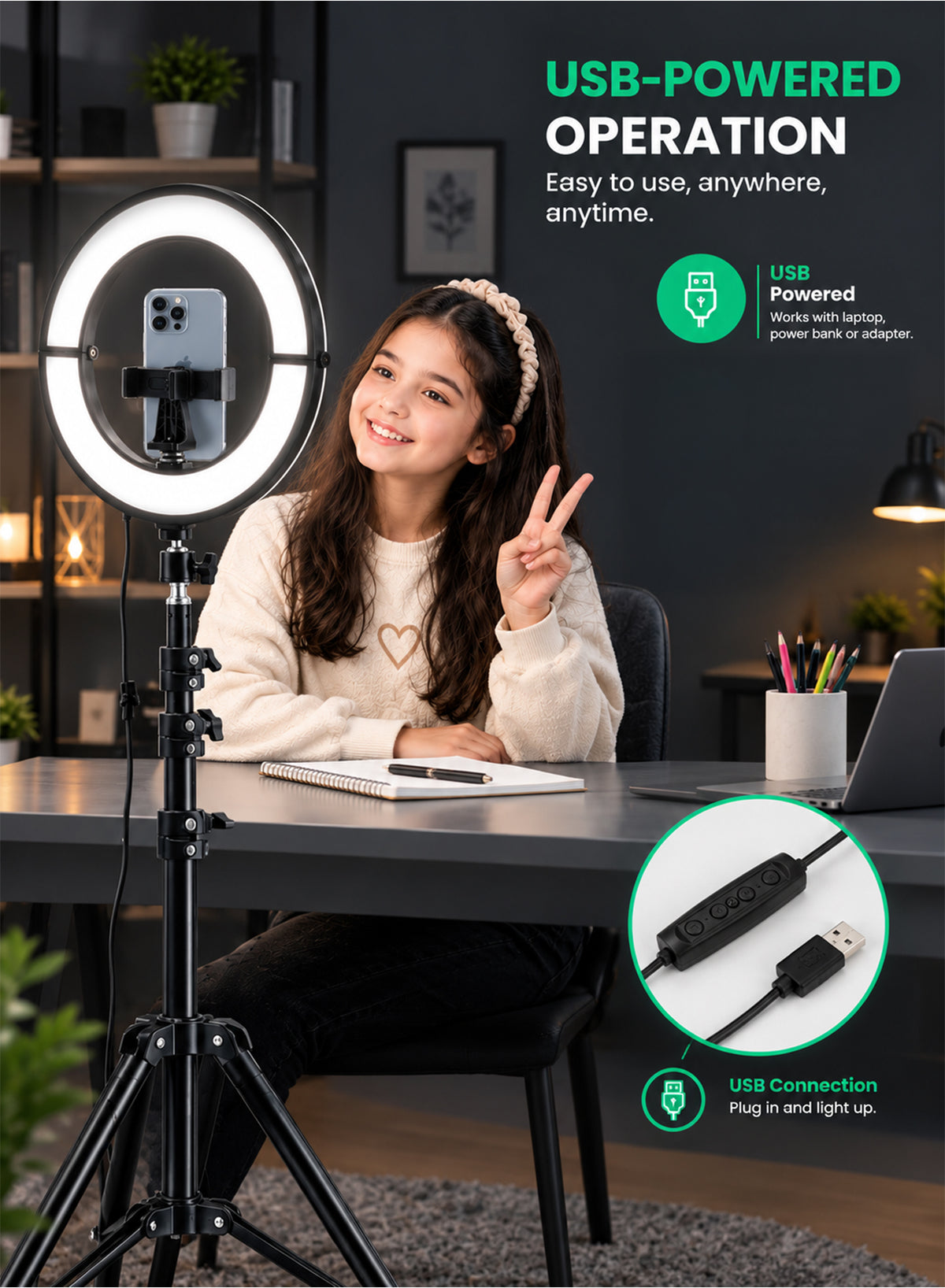 Geepas GBL63120UK 12-Inch Foldable Ring Light with Stand  |12 Lighting Colours  | 7 Lighting Modes | 3 White Light Tones |9 Brightness Levels |Adjustable Telescopic Stand