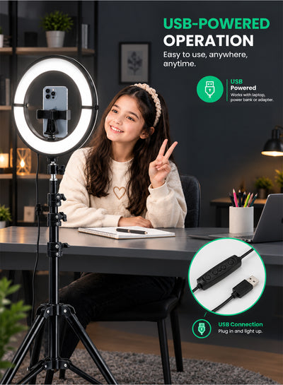 Geepas GBL63120UK 12-Inch Foldable Ring Light with Stand  |12 Lighting Colours  | 7 Lighting Modes | 3 White Light Tones |9 Brightness Levels |Adjustable Telescopic Stand