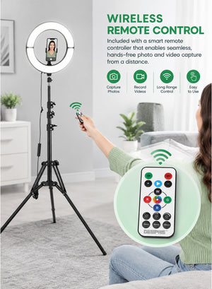 Geepas GBL63120UK 12-Inch Foldable Ring Light with Stand  |12 Lighting Colours  | 7 Lighting Modes | 3 White Light Tones |9 Brightness Levels |Adjustable Telescopic Stand