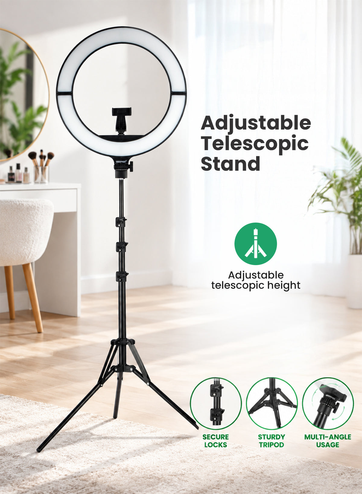 Geepas GBL63121UK 18-Inch Foldable LED Ring Light 50W | 12 Lighting Colours | 7 Special Lighting Modes | 9 Brightness Levels | Soft LED Illumination | Ultra-Thin Design