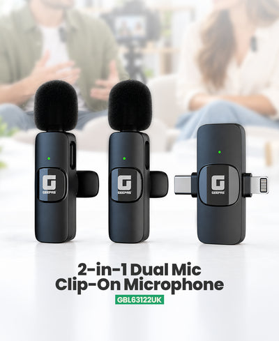 Geepas GBL63122UK 2-in-1 Dual Mic Wireless Microphone | Wireless Audio Transmission | Noise Reduction Support |  Plug-and-Play Setup | Long Recording Performance