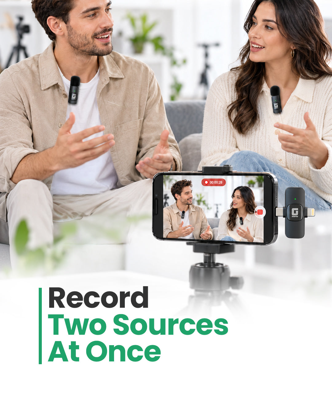Geepas GBL63122UK 2-in-1 Dual Mic Wireless Microphone | Wireless Audio Transmission | Noise Reduction Support |  Plug-and-Play Setup | Long Recording Performance
