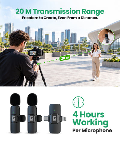Geepas GBL63122UK 2-in-1 Dual Mic Wireless Microphone | Wireless Audio Transmission | Noise Reduction Support |  Plug-and-Play Setup | Long Recording Performance