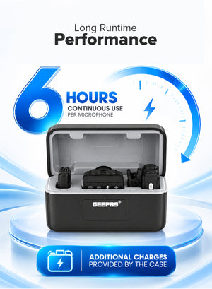 Geepas GBL63123UK Dual Wireless Microphone with Charging Case | Plug-and-Play Operation | Noise Reduction Support | Digital Display | Magnetic Attachment Function