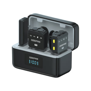Geepas GBL63123UK Dual Wireless Microphone with Charging Case | Plug-and-Play Operation | Noise Reduction Support | Digital Display | Magnetic Attachment Function