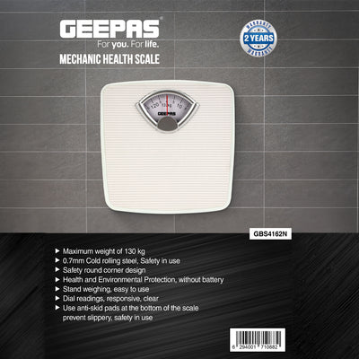 Mechanical Health Scale, 125Kg Capacity, GBS4162 | Analogue Manual Mechanical Weighting Machine for Body Weight Machine | Bathroom Scale, Large Rotating dial for Accuracy