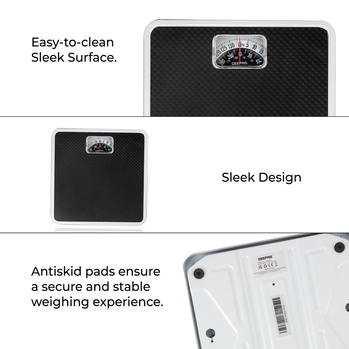 Geepas Mechanical Health Scale-GBS4169N /Multi-Purpose Weighing Machine /High Precision, Calibration Wheel/130 kg Capacity, with Step-On Technology/Black,2 Years Warranty