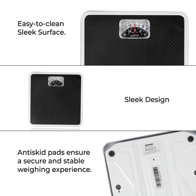 Geepas Mechanical Health Scale-GBS4169N /Multi-Purpose Weighing Machine /High Precision, Calibration Wheel/130 kg Capacity, with Step-On Technology/Black,2 Years Warranty