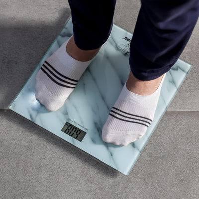 Geepas GBS4180 Digital Personal Scale,  Digital Display 150Kg, 5mm Tempered Glass Platform,  Auto On-Off, 150 Kg Capacity  | Auto Zero Setting | 2 Years Warranty