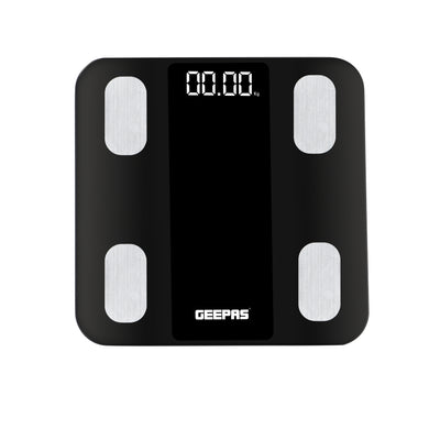 Geepas GBS4180 Smart Body Fat Scale | Bluetooth Digital Health Scale 180kg | 5mm tempered glass platform  | 63 × 27 mm white LED display | Automatic measurement