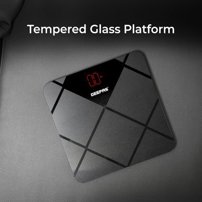 Geepas Digital Body Scale GBS46523UK | 180kg Capacity, High Precision Gauge Sensor, Tempered Glass with ABS Base | Durable, Stylish, Accurate Weighing, 2Year Warranty
