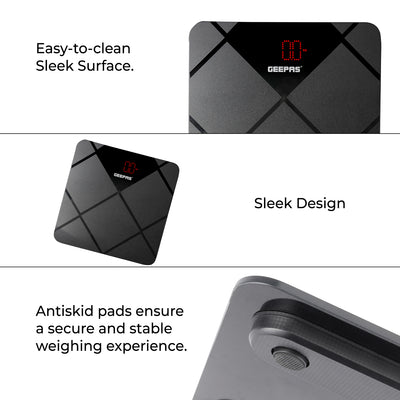 Geepas Digital Body Scale GBS46523UK | 180kg Capacity, High Precision Gauge Sensor, Tempered Glass with ABS Base | Durable, Stylish, Accurate Weighing, 2Year Warranty