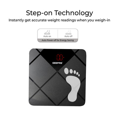 Geepas Digital Body Scale GBS46523UK | 180kg Capacity, High Precision Gauge Sensor, Tempered Glass with ABS Base | Durable, Stylish, Accurate Weighing, 2Year Warranty