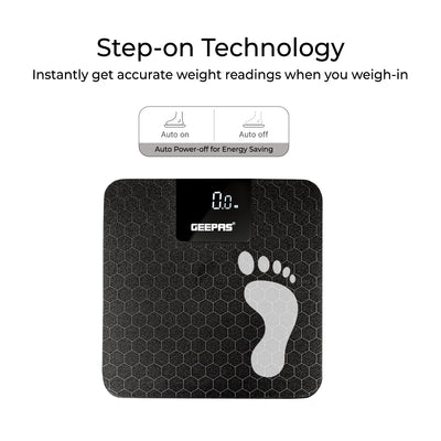 Geepas GBS46524UK Digital Body Scale | High Precision Sensor System | 180kg Capacity, Tempered Glass Top, ABS Base | Multi-Purpose Body Weighing Machine | 2 Year Warranty