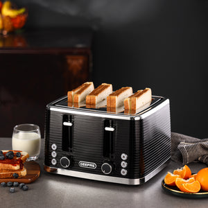 Geepas GBT36537 4-Slice Bread Toaster | 1350- 1600W Power  | Variable Browning Control | Dual Control Panels | Cancel, Defrost & Reheat Functions |  2 Years Warranty