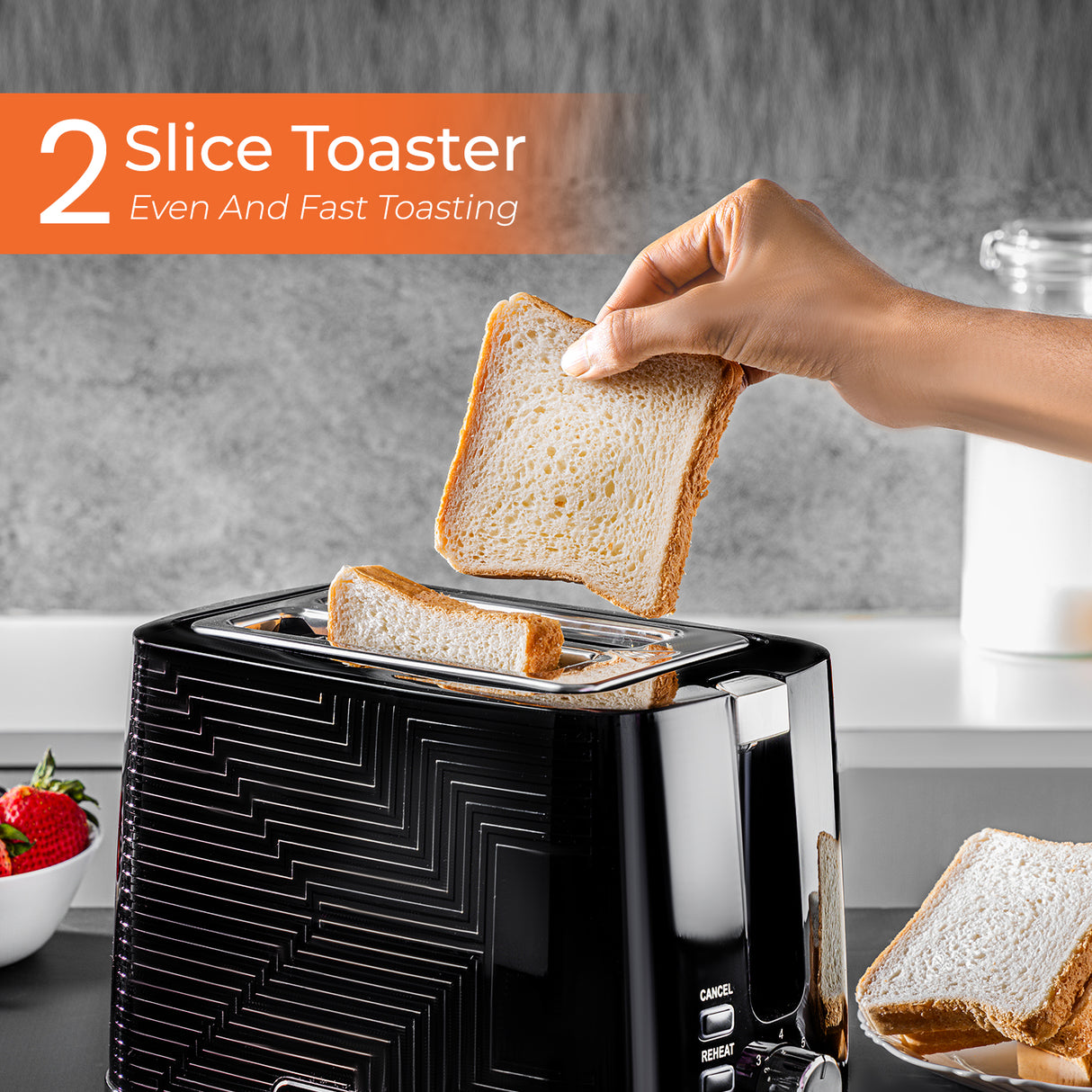 Geepas GBT36554UK-BK 2 Slice Bread Toaster 900W | 7 Browning Settings|  Reheat & Defrost Functions | Auto Cut-Off Safety | Removable Crumb Tray and 2 Year Warranty